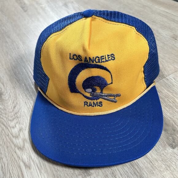 Vintage 1980s Los Angeles Rams Hat Snapback NFL Football Blue Yelow Trucker Cap - Picture 1 of 8